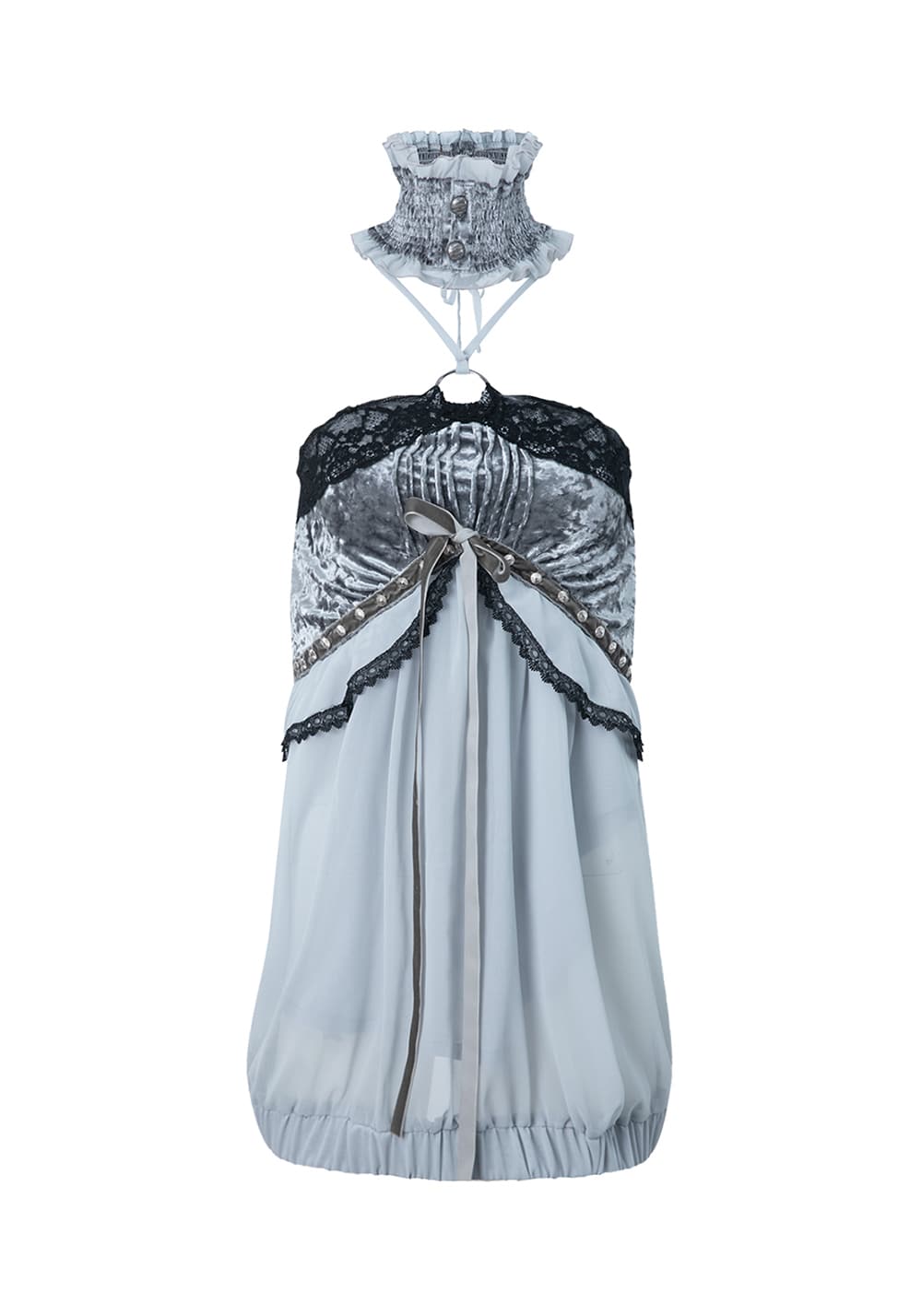 DOUBLEPUNCH丨Velvet Chiffon Halter Corset Top - PSYLOS 1, DOUBLEPUNCH丨Velvet Chiffon Halter Corset Top, Top, DOUBLEPUNCH, PSYLOS 1